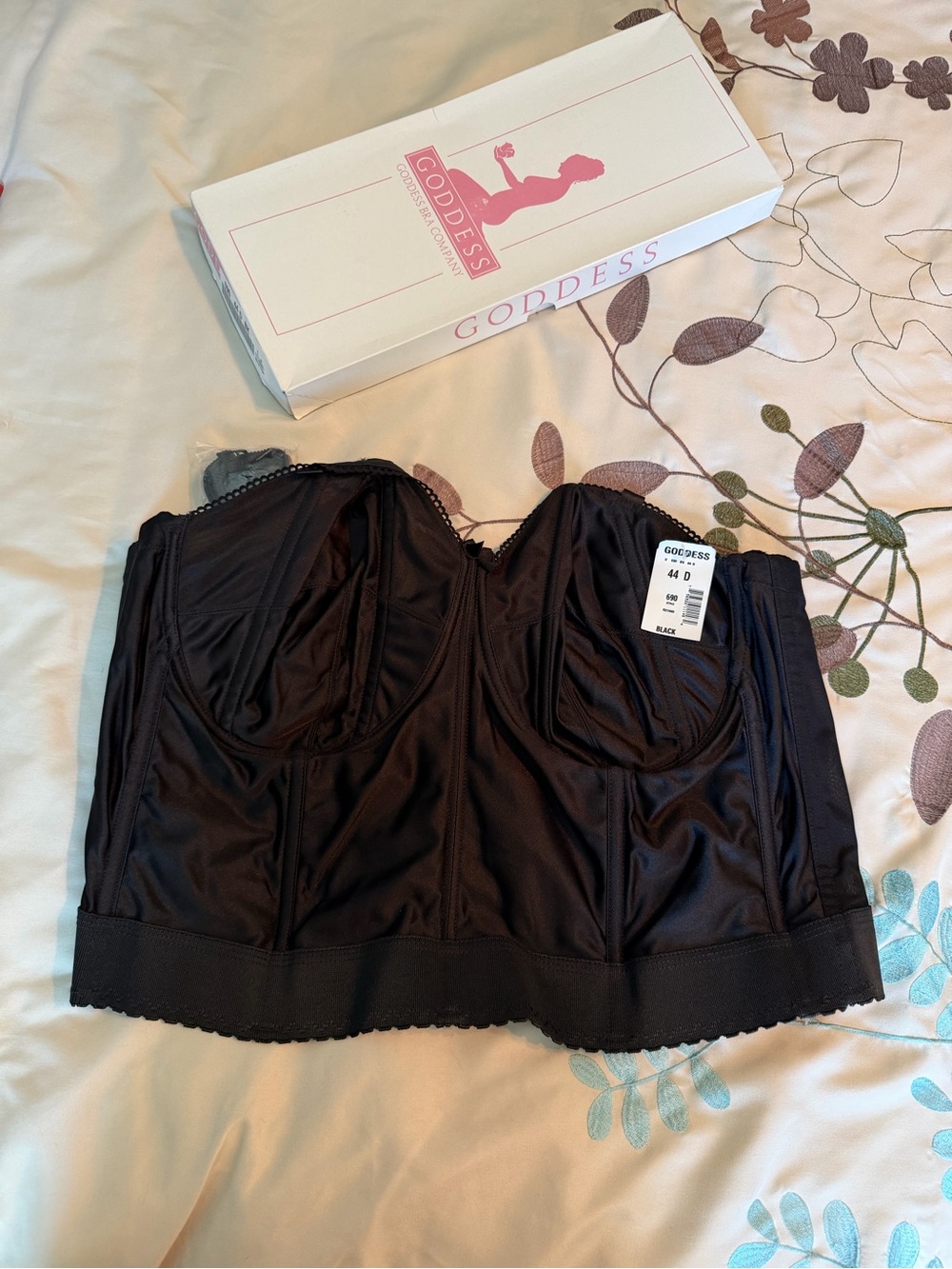 NWT Goddess Black Lace Longline Bustier Bra Style 689 (Size 44D)